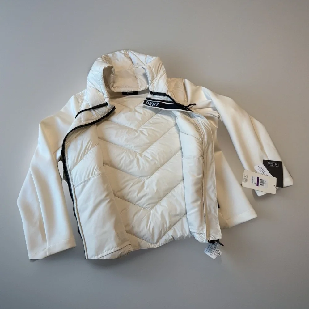 NWT DKNY Women's Hooded Scuba Puffer Coat White‎ Size XXL
